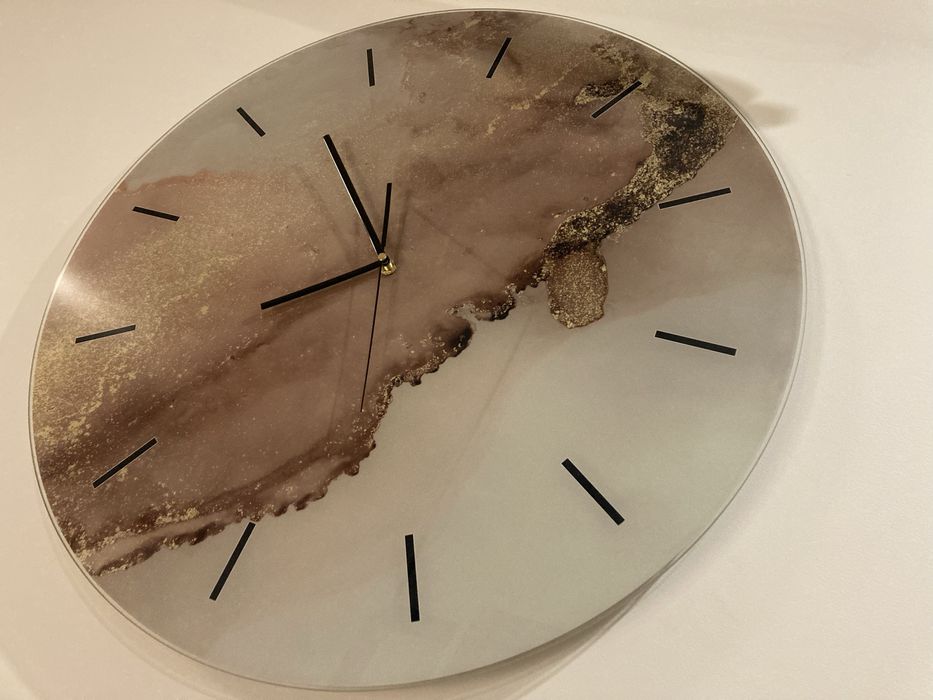 Zegar ścienny szklany, 60cm, cichy, motyw złoto