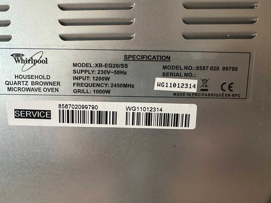 Мікрохвильова піч Whirlpool XB-EG20SS