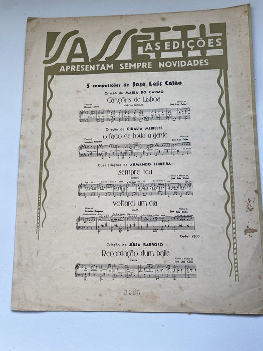 Partitura antiga "FEIA" Belo Marques Edições Sassetti