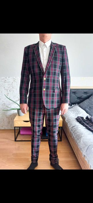 Garnitur w krate męski Asos 40 l bordo