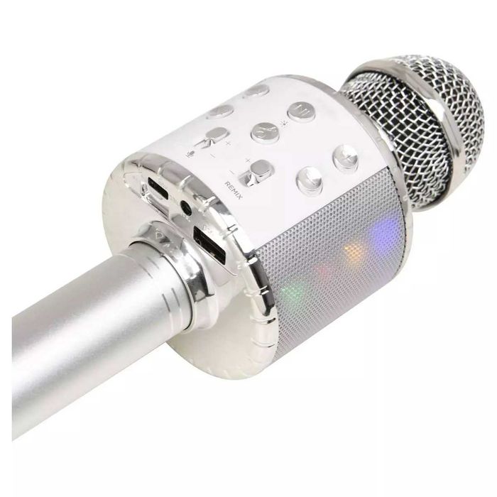 QILIVE Mikrofon LED Bluetooth do karaoke - srebrny