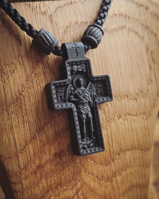 Православный крест из эбенового деререва, оберег Архангел Михаил