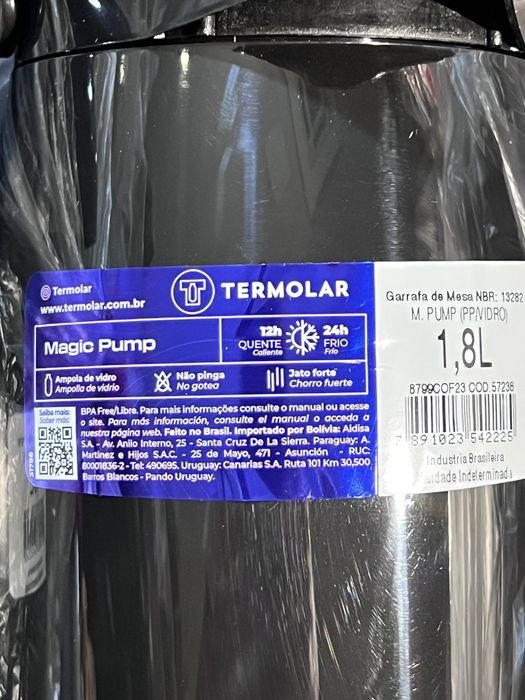 Garrafa Térmica Termolar Magic Pump 1.8L - Nova (Preto/Dourado)