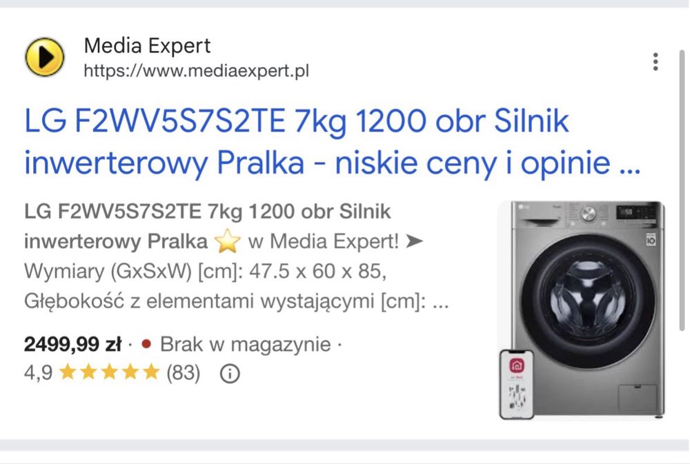 Pralka LG Vivace F2WV5S7S2TE 7 kg Slim WiFi ThinQ 1200 obr.