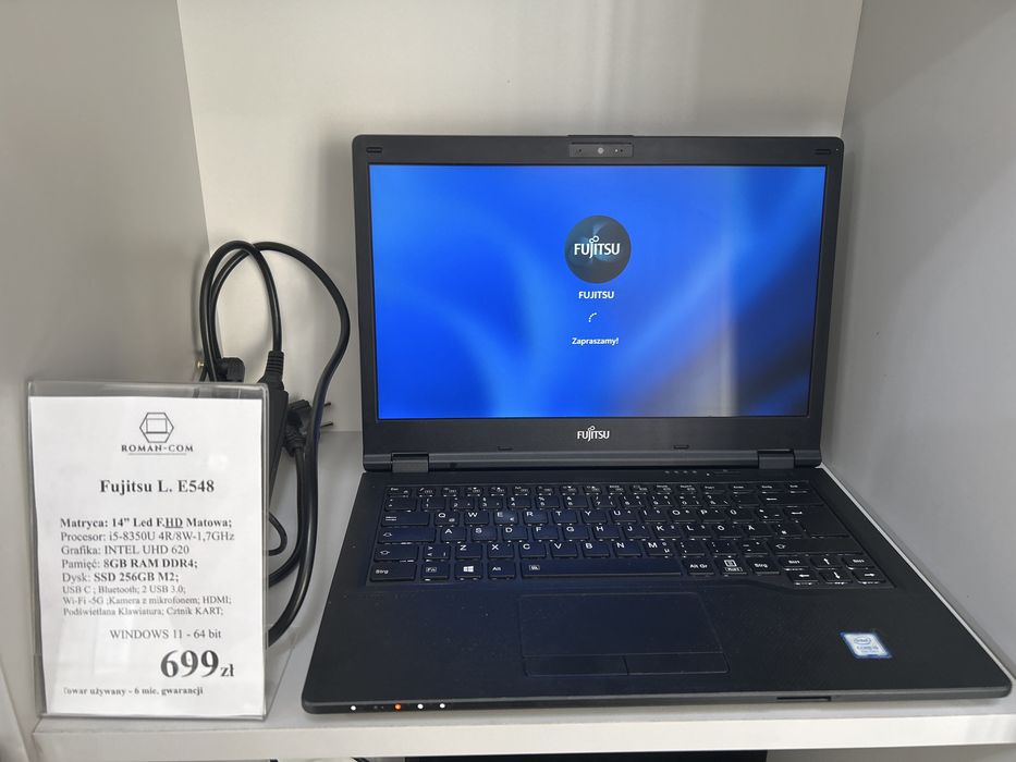 Laptop Poleasingowy FUJITSU L.E548 z SSD M2 256GB/i5-835OU 4R/8W/DDR4 8GB/14"/W.11