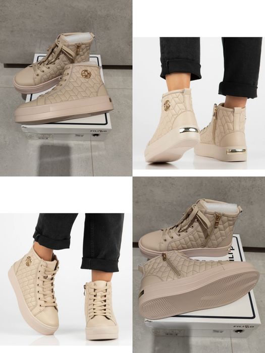 Nowe botki pikowane trampki za kostkę beż ocieplane skóra Filippo 39