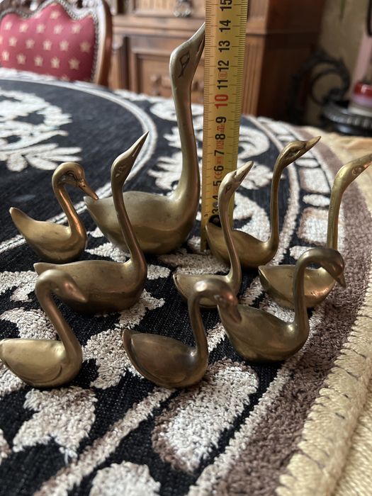 Kolekcja mosiężne ptaki łabędzie 9 szt ptak łabędź