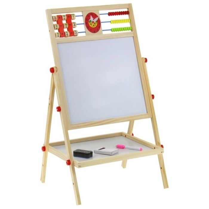 Drewniana Dwustronna Tablica Kredowa Magnetyczna z Liczydłem- prezent