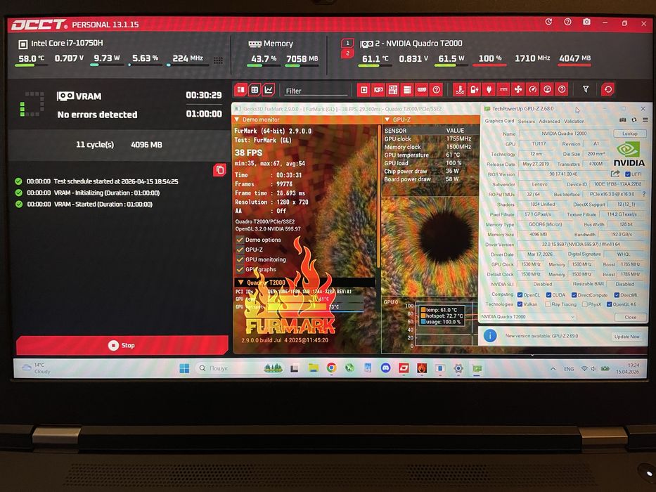 3D/CAD/Gaming Thinkpad P15 Gen 1 i7/NV T2000/16/512GB 15,6” IPS