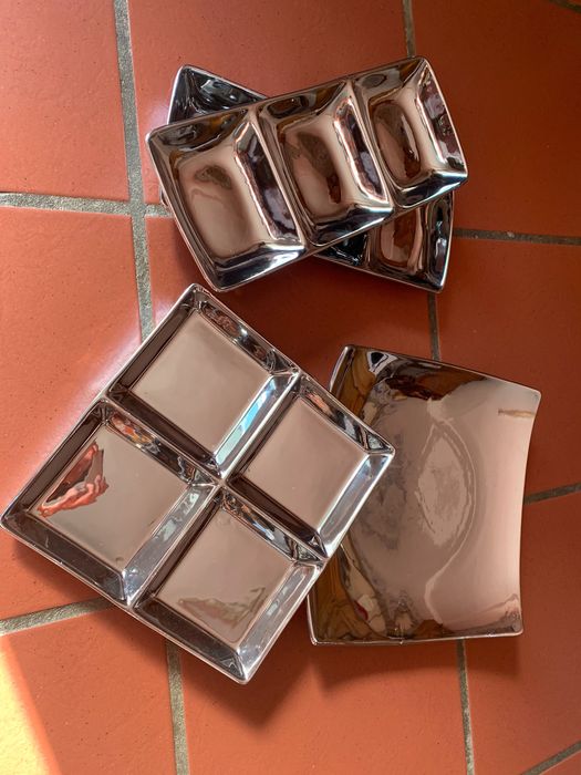 4 Pratos de servir em cerâmica metalizada