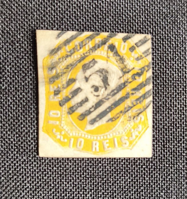 1862/64 – Selo Afinsa Nº 15 – D. Luís I, 10 reis amarelo laranja