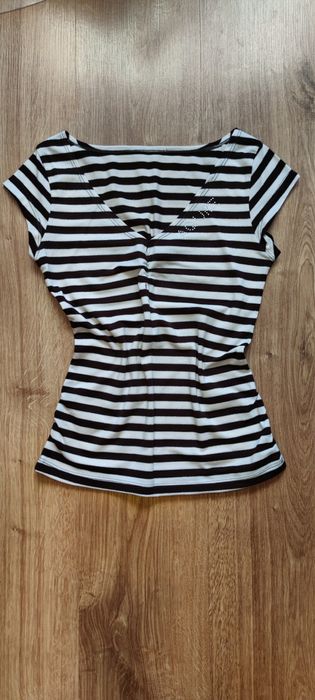 Koszulka t-shirt brązowa beżowa paski basic casual