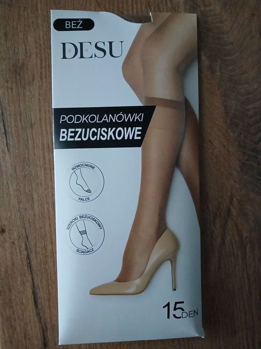 Podkolanowki bezuciskowe beż  15 den