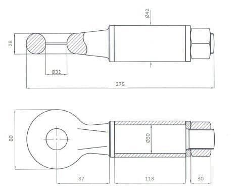 Ucho zaczepu, obrotowe 42 mm 2 t OTO43