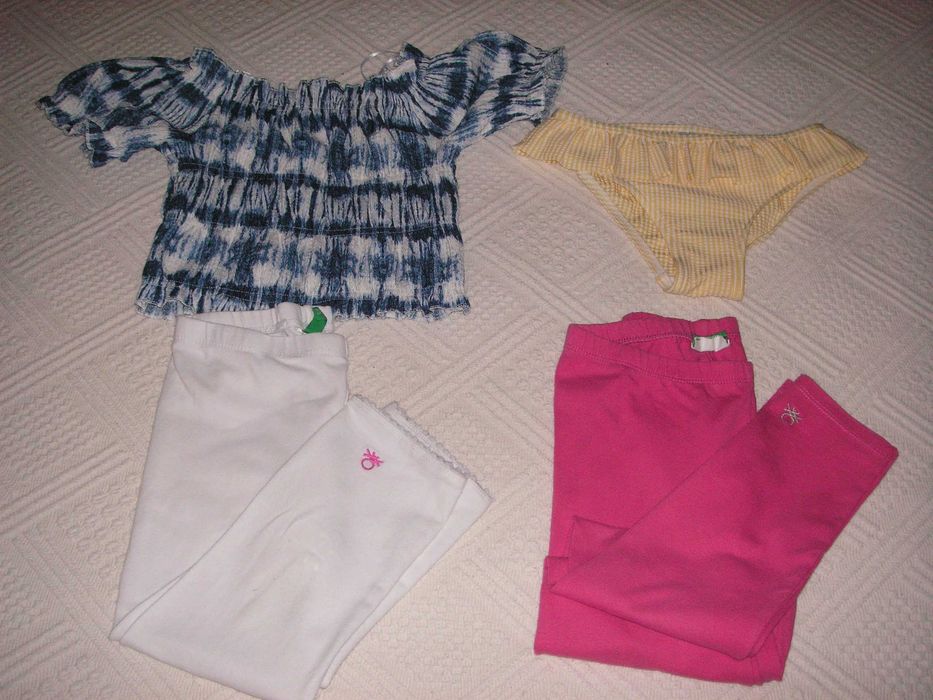 Calção Banho C&A, Legging Algodão Benetton, Top Azul e Branco Zara
