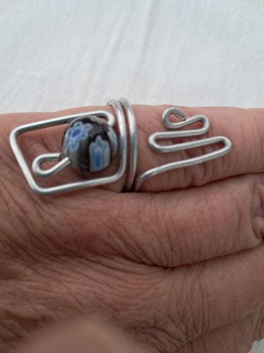 Anel Artesanal Handmade em Alumínio com Cristal Murano Escuro (Tam. 17.2 mm)