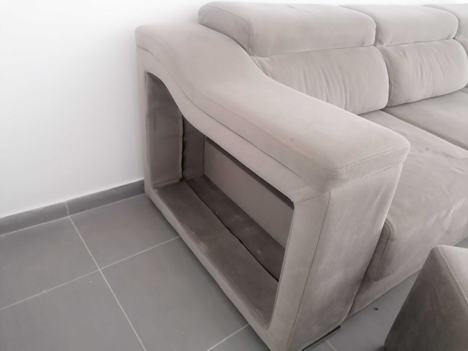 Sofá Chaise Long Cinza Rato | 5 Lugares + 2 | Bom Estado
