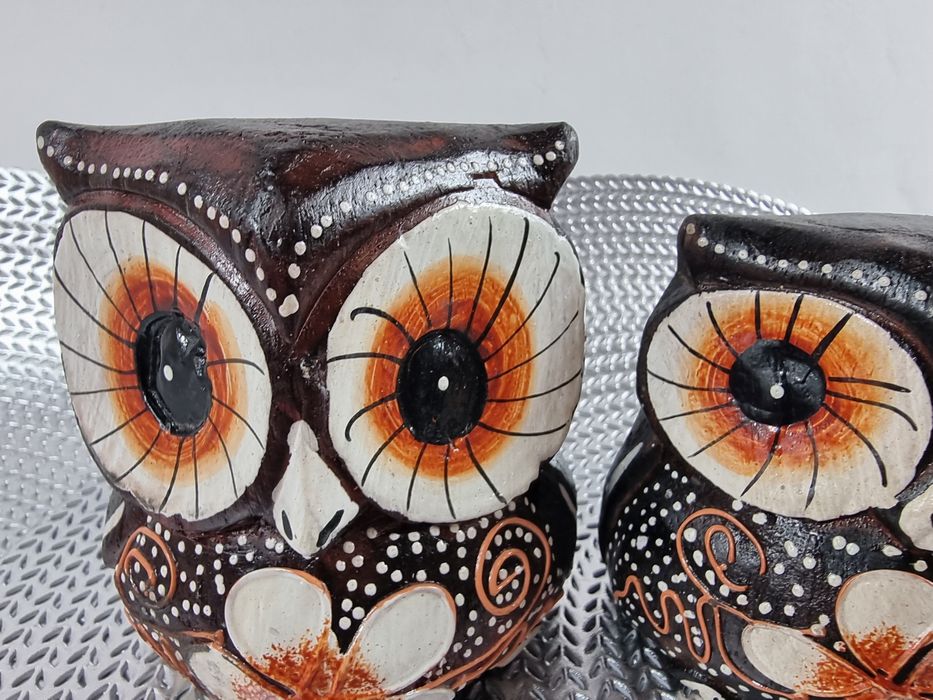 Figurki sowy drewniane sówki stojące ozdobne z drewna Sowa ozdobna