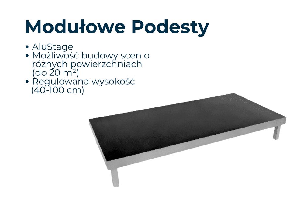 Wynajem Podestów Scenicznych 2x1m | Regulowana Wysokość + Schodki