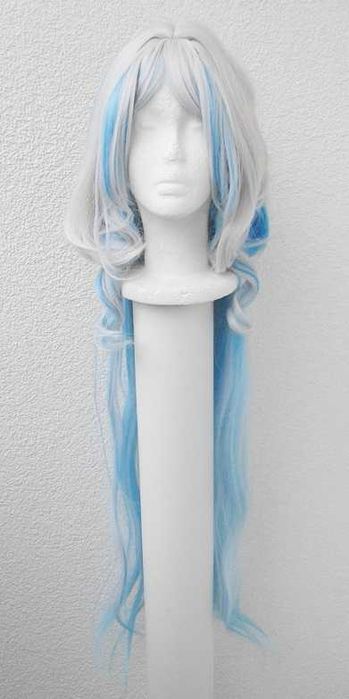 Furina Genshin Impact cosplay wig peruka długa szara błękitna biała