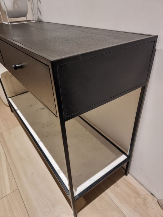 Konsola drewno metal z półką z marmuru