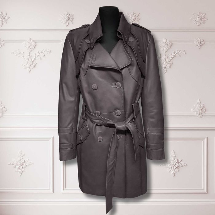Dwurzędowy Płaszczyk Kurtka Damska Skórzana 100% Natural Szary Rozm XL