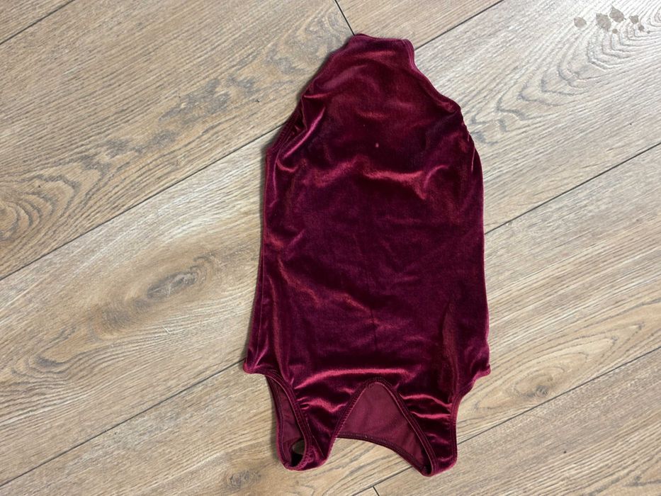 DANSKIN bordowe welurowe body gimnastyczne baletowe strój 116-122 USA