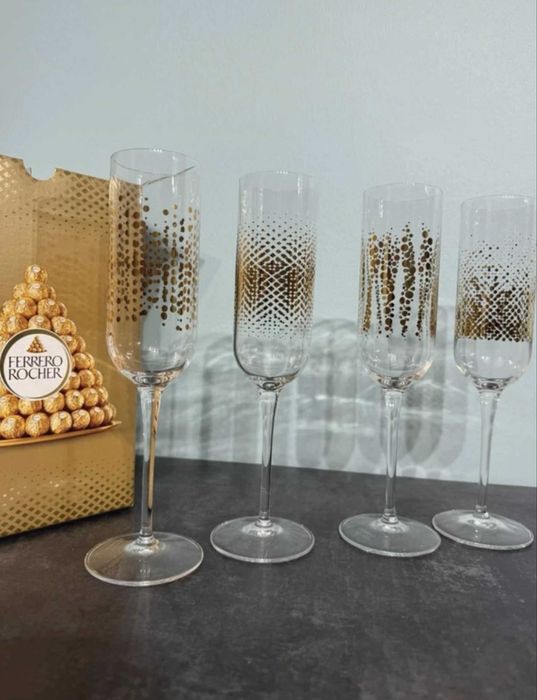 Okazja! Kieliszki do szampana Ferrero Rocher pozłacane z grawerem 4szt