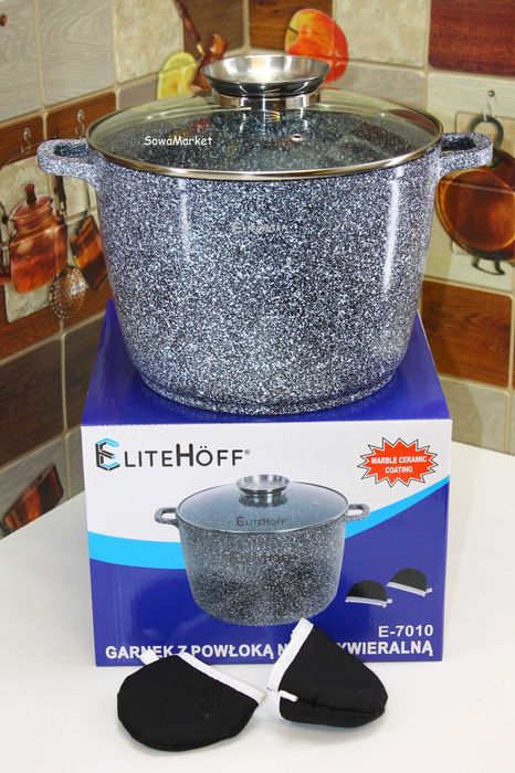 Garnek  Wysoki Kociołek Marmur 6,5L 24CM EliteHoff E7010