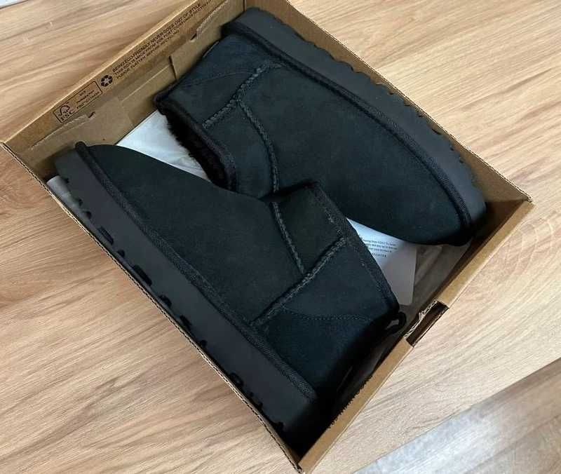 Czarne UGG Mini – oryginalne damskie, gruba podeszwa | PROMOCJA 50%