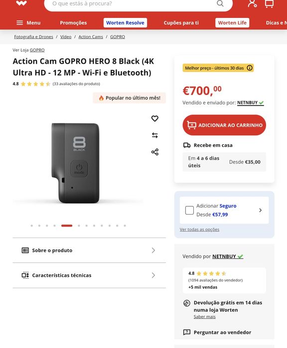gopro hero 8 black edition, em estado novissimo