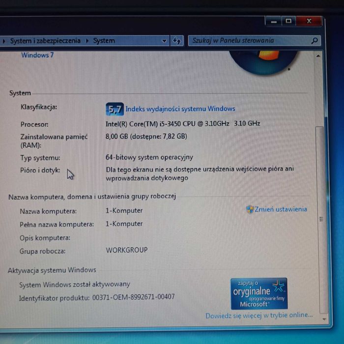 Sprawny komputer: Intel i5-3450 4x3,1GHz/RAM8/SSD120+HDD1000