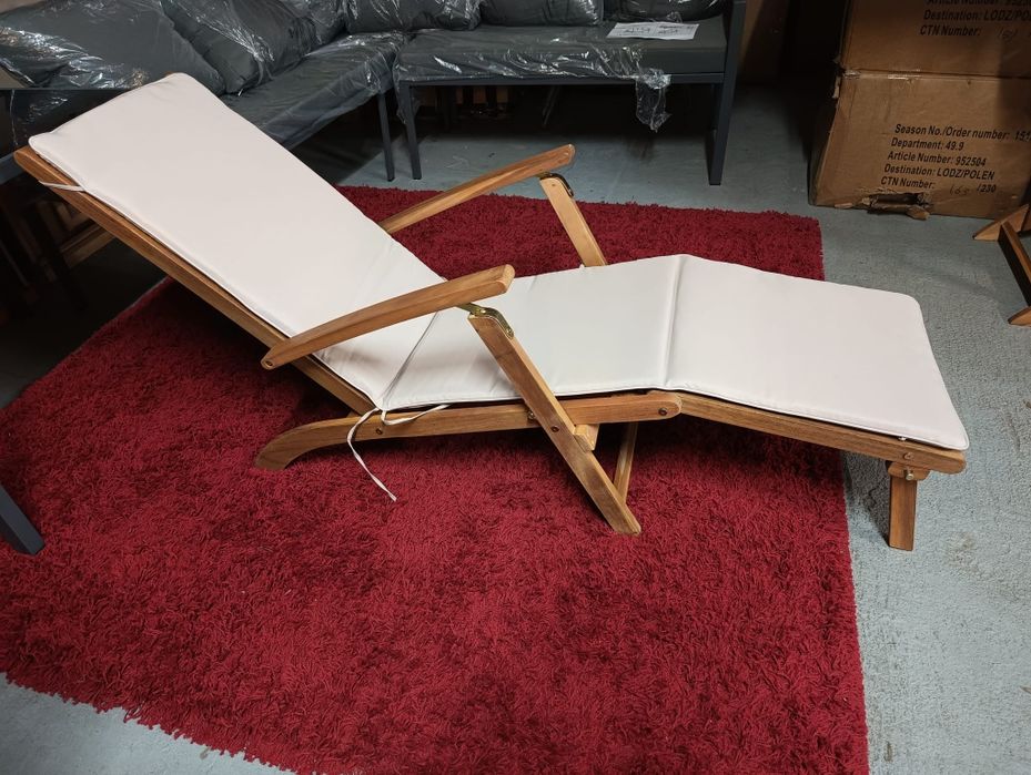 Drewniany regulowany leżak ogrodowy (tarasowy) z poduszką  beżową!