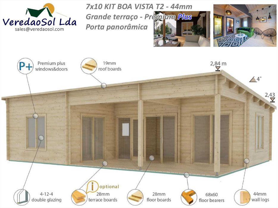 Casa madeira ARICA T2-Boa vista 63.9 m² 44 - 58 e 68 mm PREÇO SUPERIOR