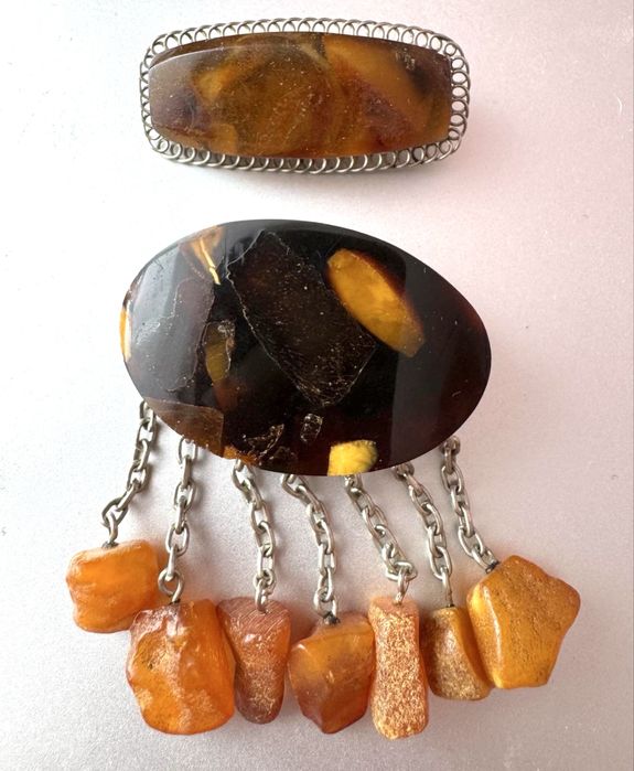 Винтажная брошь. Балтийский янтарь