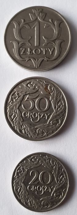 Monety stare 1 zł z 1929r i 50 gr, 20 gr z 1923 rok