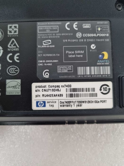 Portátil HP Compaq nx7400 ( para peças )