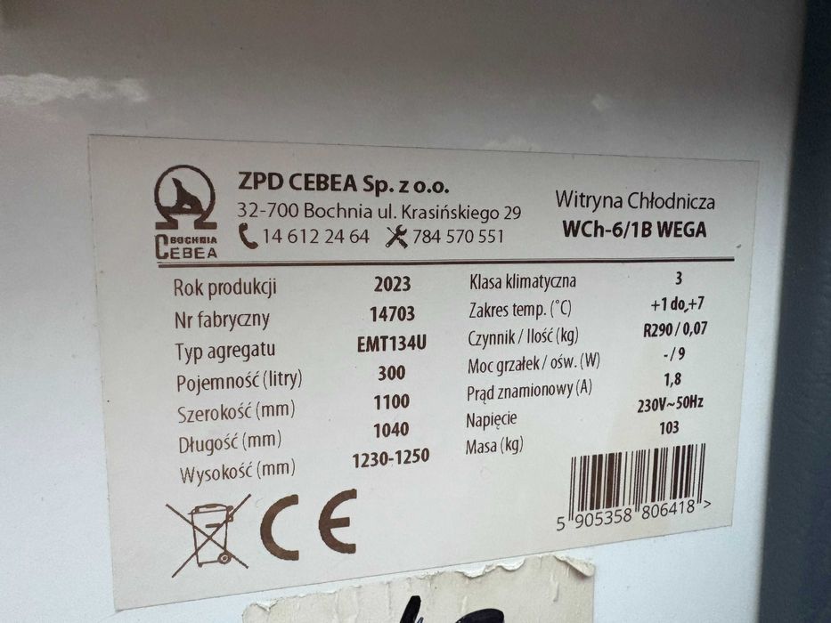 Lada chłodnicza Cebea Bochnia 2023r 105cm jak nowa