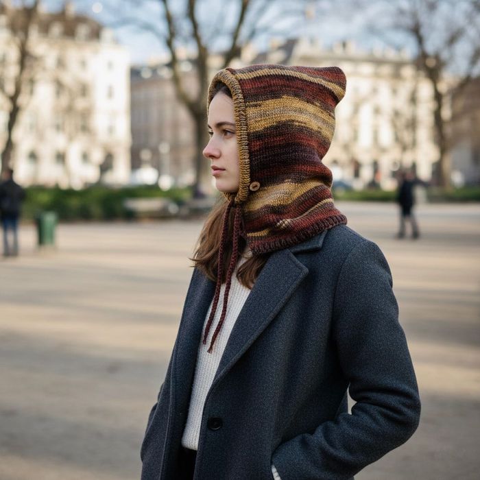 Balaclava oversize kominiarka kaptur zamiast czapki handmade