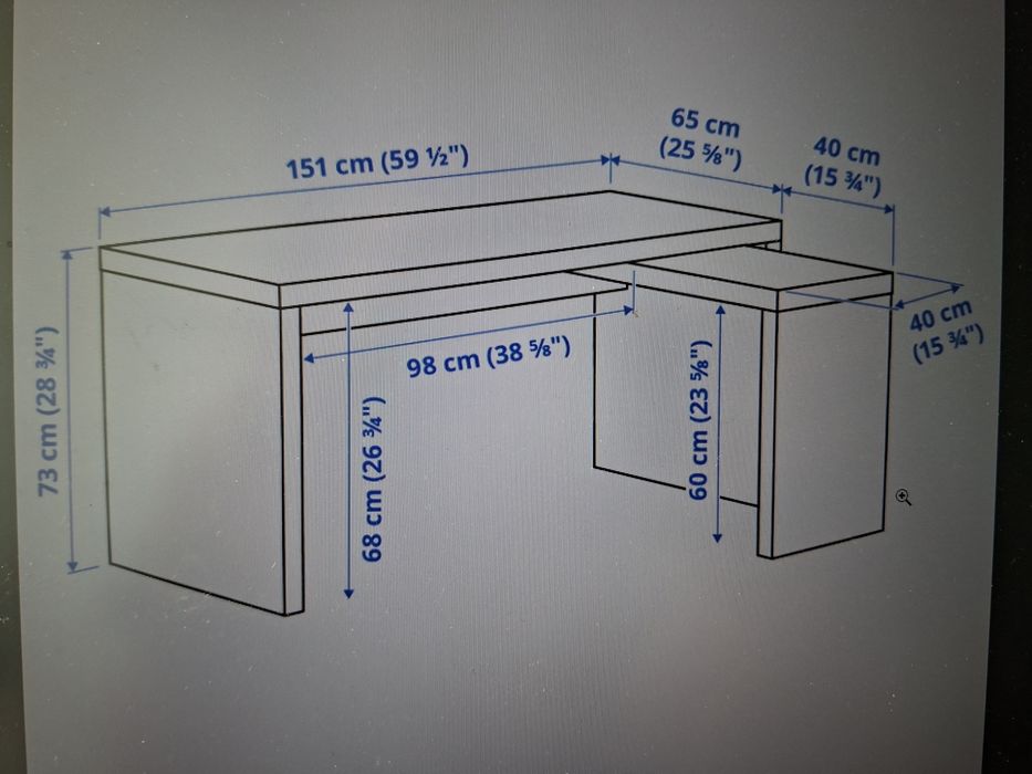 Biurko z wysuwanym panelem Ikea Malm SUPER STAN