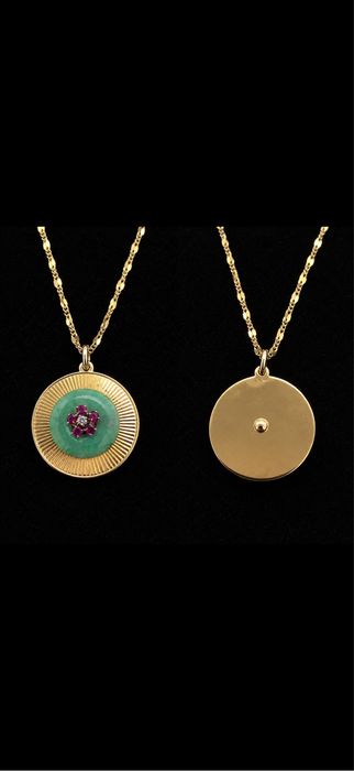 Zloty naszyjnik Vintage Jadeit,Rubin, Diament.