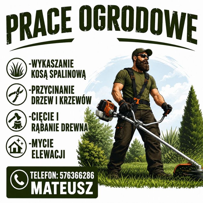 Prace ogrodowe, koszenie kosą spalinową