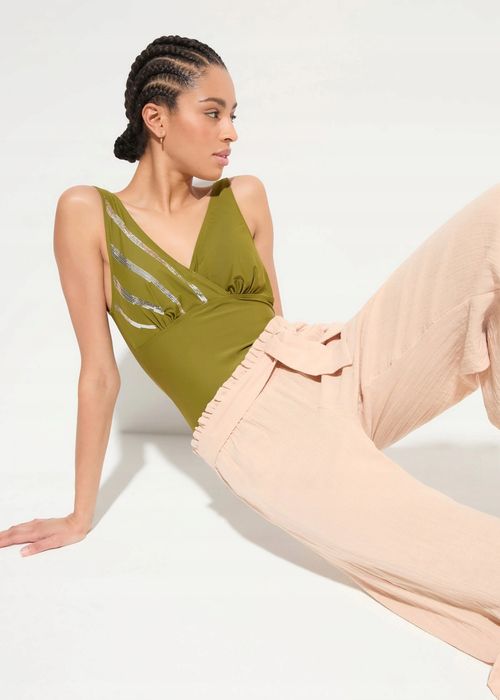 B.P.C spodnie 3/4 szerokie muślinowe beżowe damskie ^38