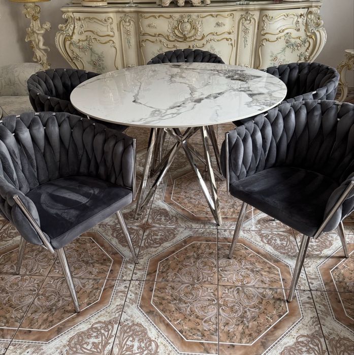 Stół Jadalny MURANO 120 cm ogrągły chromowane nogi glamour