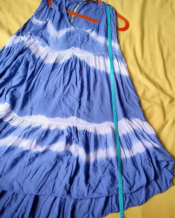 Sukienka letnia Black Colour S/M 100% wiskoza | Boho asymetryczna Tie-Dye błękitna