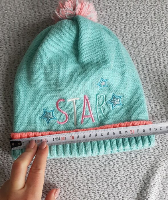 Czapka zimowa ciepła z polarem 58 cool club smyk pompon turkusowa star