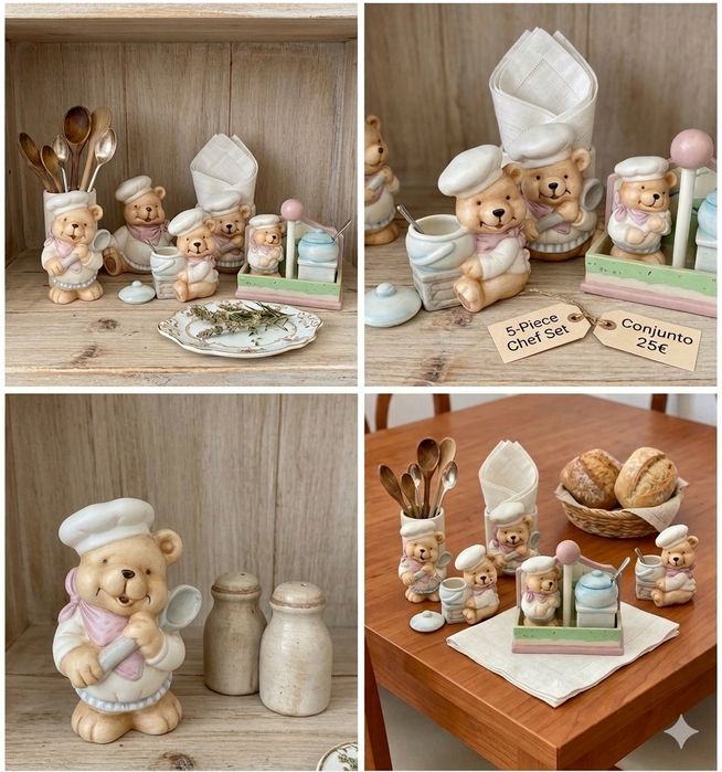 Vintage ceramic bear set with chef theme436198013561753601