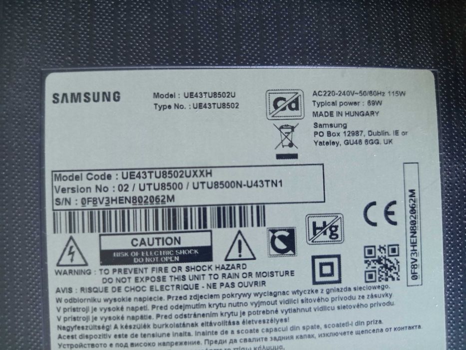 TV UE43TU8502 LED UHD4K, SMART, HEVC, WiFi, Bluetooth, przeglądarka inter
