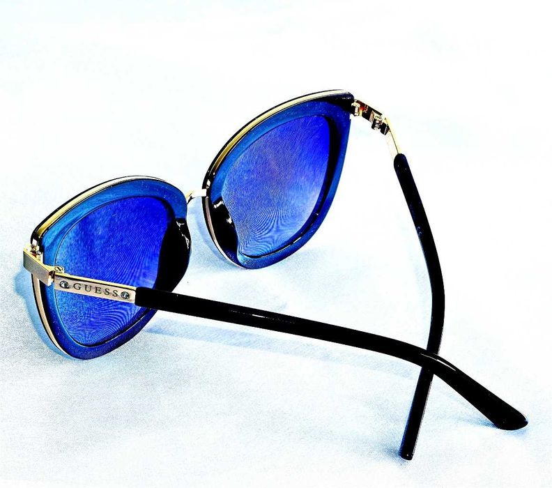 Okulary damskie Guess GF6089 kocie oczy czarne złote kryształki Nowe