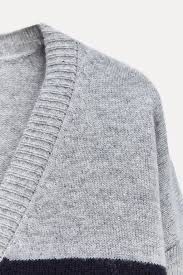 ZARA Sweter szary rozpinany kardigan w paski oversize 100 % wełna M